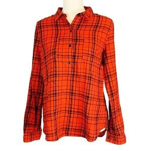 Old Navy Women's Red & Black Long‎ Sleeve Plaid Cotton Med Western Grunge Casual